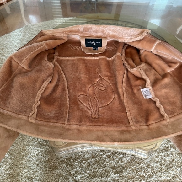 Vintage Y2K Baby Phat Faux Suede Embroidered Cat Jacket M Tan Brown Faux Fur - Picture 9 of 12